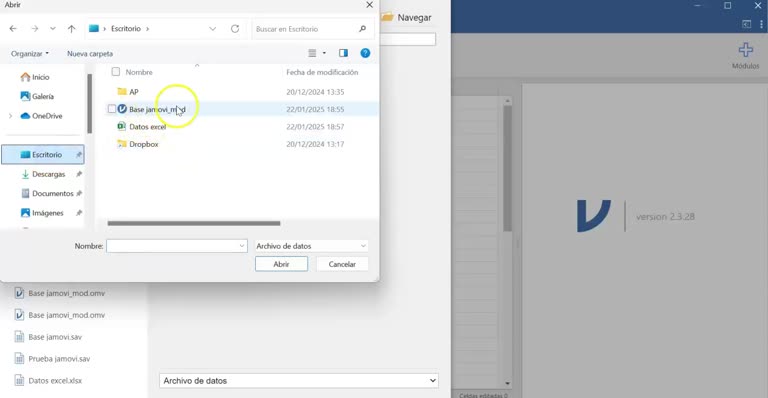 Videotutorial sobre cómo cargar y guardar una base de datos en Jamovi.