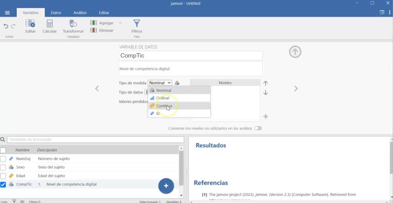 Videotutorial sobre cómo crear una matriz de datos en Jamovi.