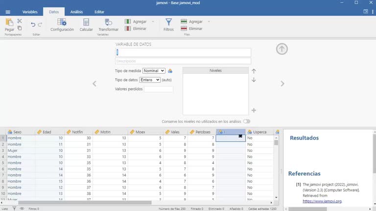 Videotutorial sobre cómo gestionar las variables en Jamovi