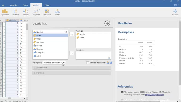 Videotutorial sobre cómo realizar análisis descriptivos básicos I en Jamovi